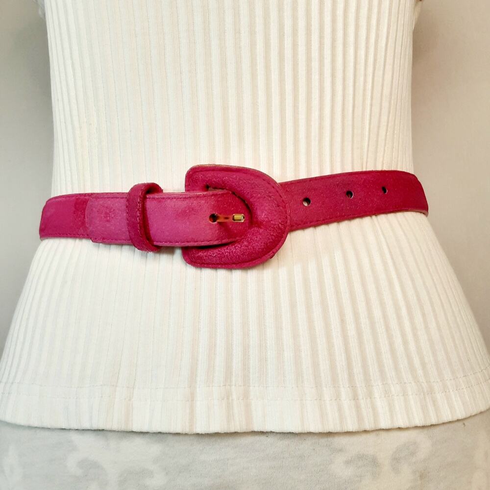 💎Strawbridge Clothier Fuchsia Pig Suede Belt Small Waist PVC Backing